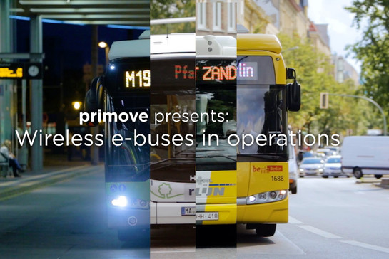 Vier verschiedene Stadtbusse von vorne, grafisch zusammengeschnitten. 
