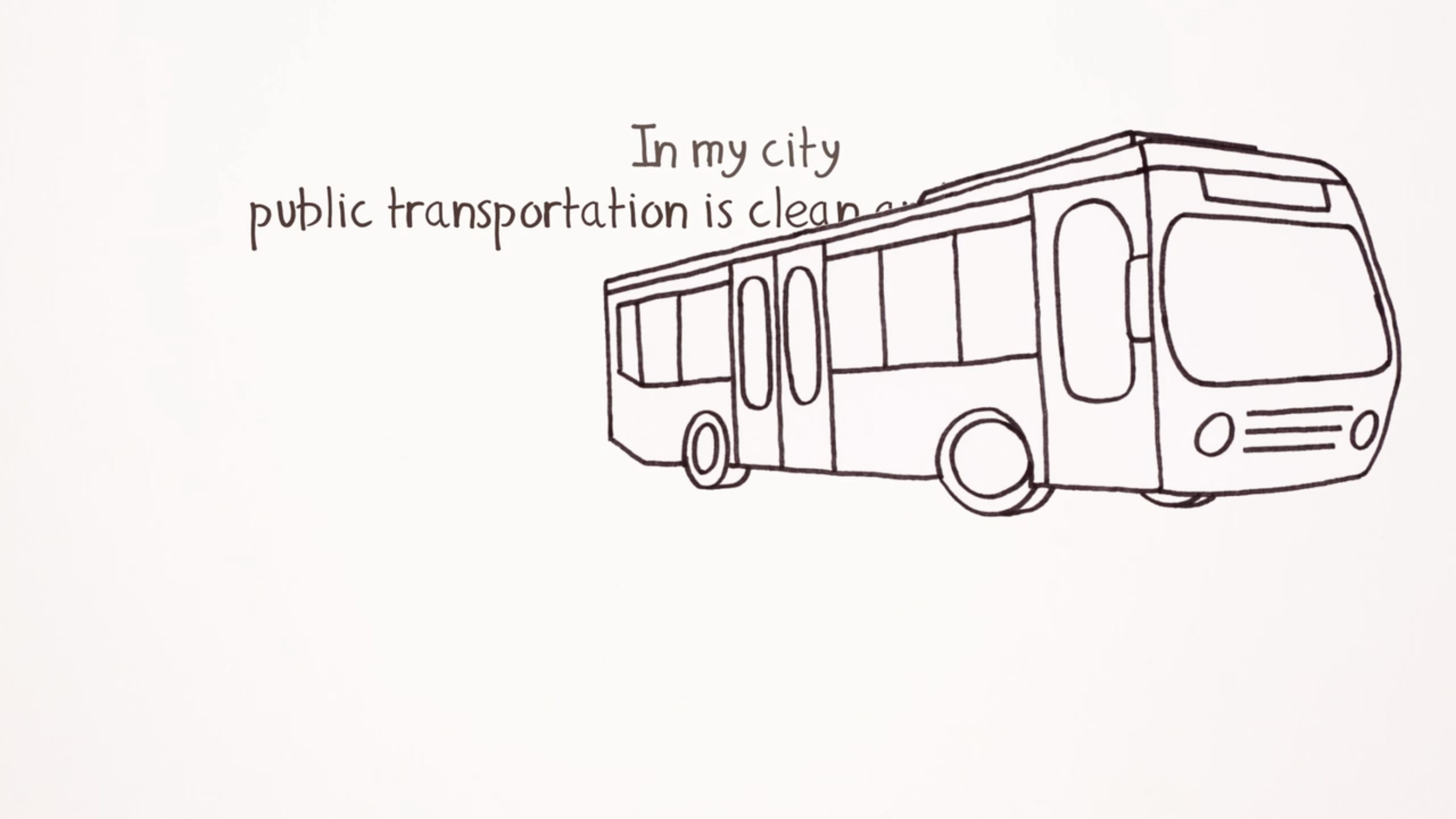 Zeichnung, ein Bus auf weißem Hintergrund. 