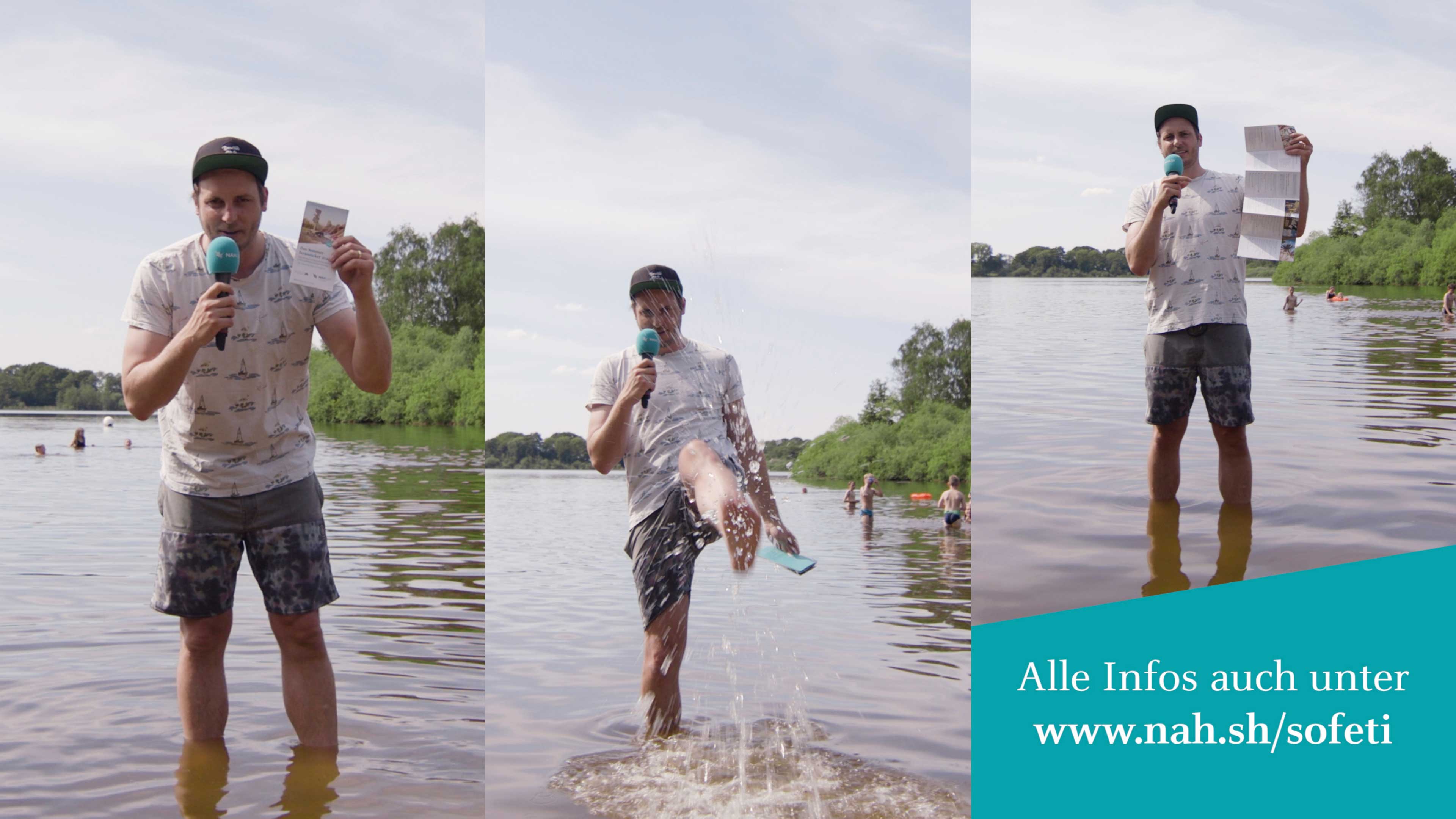 Drei Bilder von Lars im Wasser