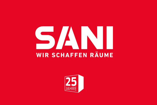 "Sandi Wir schaffen Räume" und Logo vor rotem Hintergrund