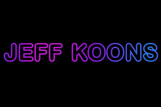 Jeff Koons in blau pinker schrift