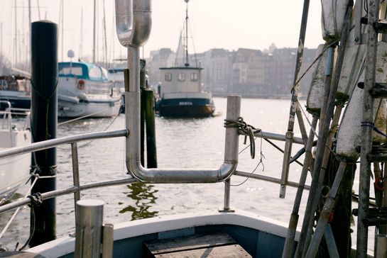 Blick vom Kutter auf Flensburger Hafen