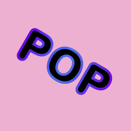 Das blaue Wort Pop auf pinken Hintergrund