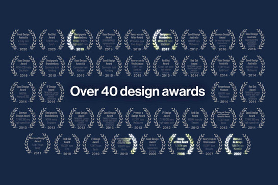 Weißer Schriftzug, über 40 Design Awards