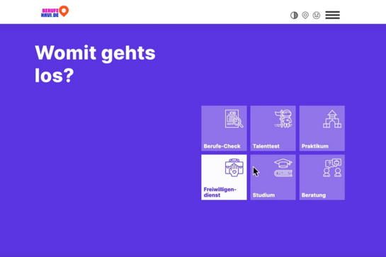 Ein blauer Bildschirm mit sechs Kacheln bb_bibb_teaser_01.jpg
